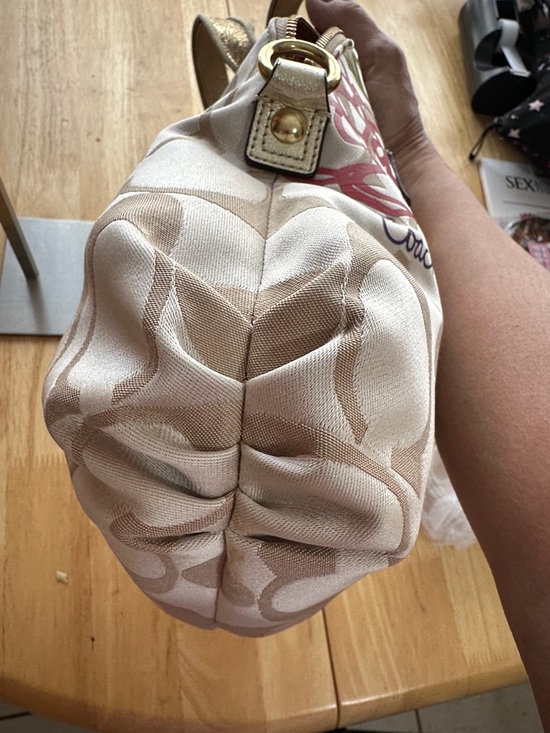 Coach Poppy 2012 Beige Signature Floral Satchel with Metallic Gold Accents - Picture 5 of 9